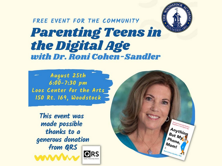 Dr. Roni Cohen-Sandler to speak to parents and students at Woodstock Academy - 8-25